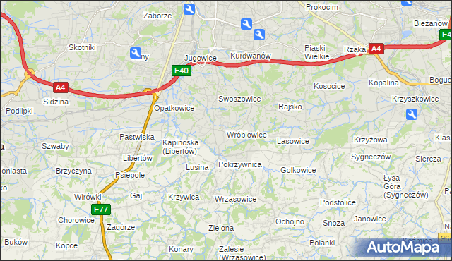 mapa Wróblowice gmina Kraków, Wróblowice gmina Kraków na mapie Targeo