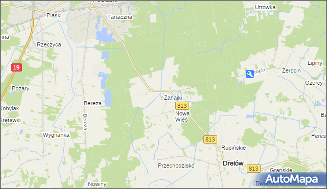 mapa Zahajki gmina Drelów, Zahajki gmina Drelów na mapie Targeo