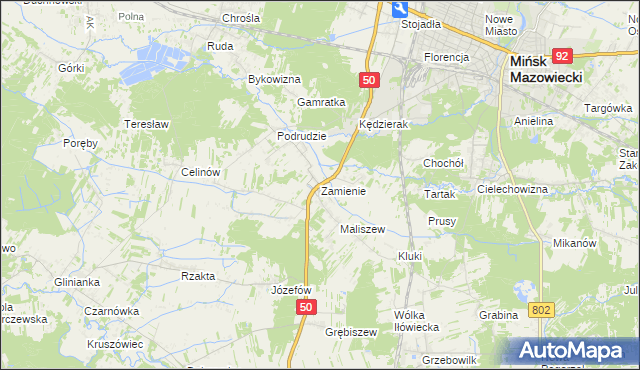 mapa Zamienie gmina Mińsk Mazowiecki, Zamienie gmina Mińsk Mazowiecki na mapie Targeo