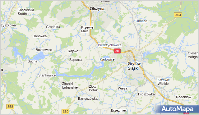 mapa Karłowice gmina Olszyna, Karłowice gmina Olszyna na mapie Targeo