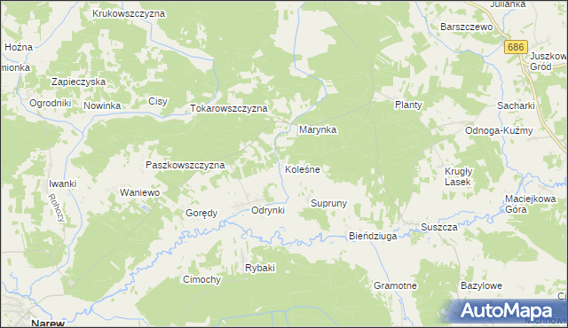 mapa Koleśne, Koleśne na mapie Targeo