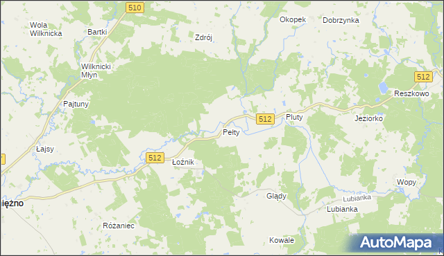 mapa Pełty gmina Pieniężno, Pełty gmina Pieniężno na mapie Targeo