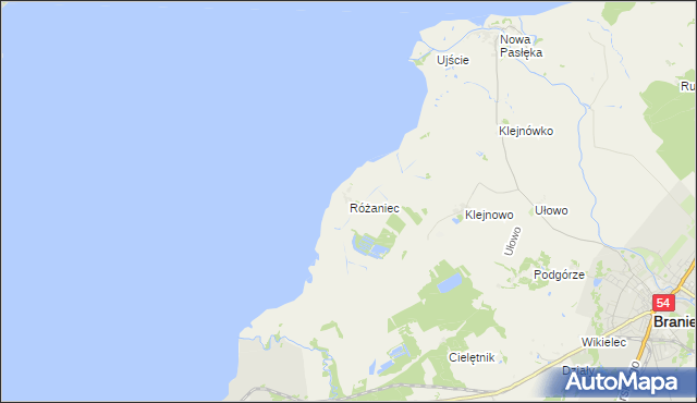 mapa Różaniec gmina Braniewo, Różaniec gmina Braniewo na mapie Targeo