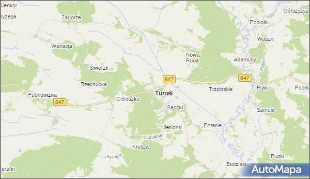 mapa Turośl powiat kolneński, Turośl powiat kolneński na mapie Targeo