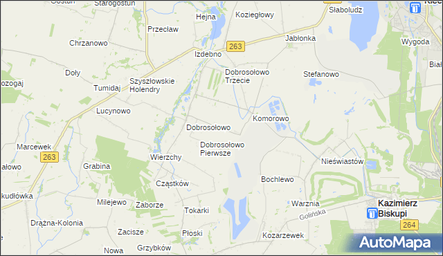 mapa Anielewo gmina Kazimierz Biskupi, Anielewo gmina Kazimierz Biskupi na mapie Targeo