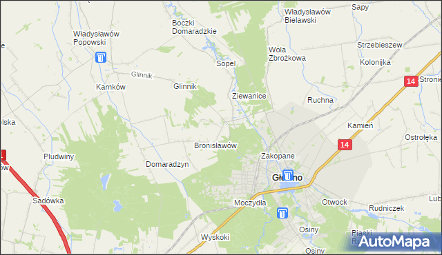 mapa Antoniew gmina Głowno, Antoniew gmina Głowno na mapie Targeo