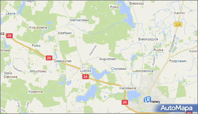 mapa Augustowo gmina Kwilcz, Augustowo gmina Kwilcz na mapie Targeo