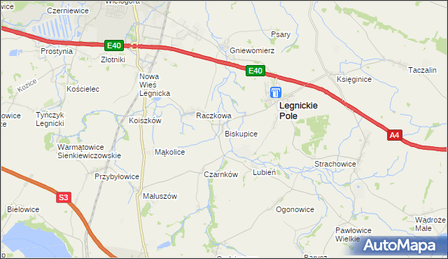 mapa Biskupice gmina Legnickie Pole, Biskupice gmina Legnickie Pole na mapie Targeo