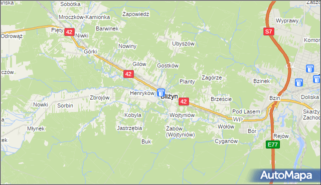 mapa Bliżyn, Bliżyn na mapie Targeo