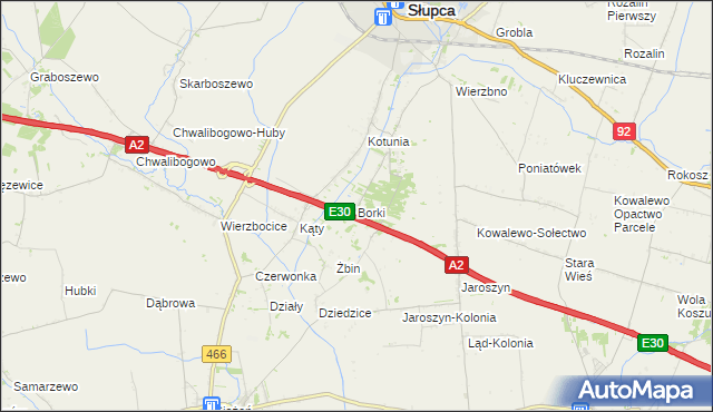 mapa Borki gmina Słupca, Borki gmina Słupca na mapie Targeo