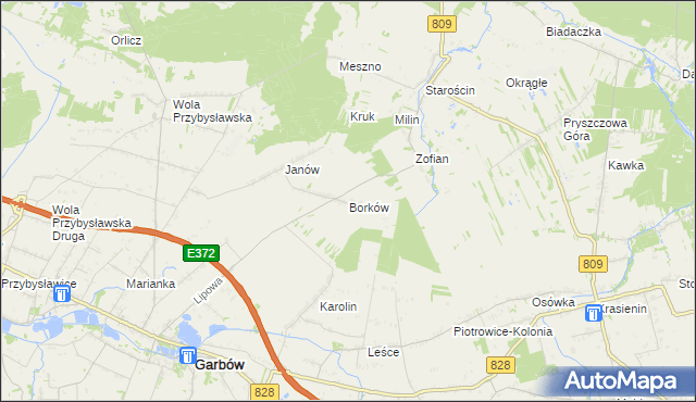 mapa Borków gmina Garbów, Borków gmina Garbów na mapie Targeo