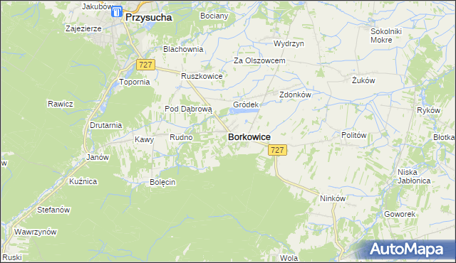 mapa Borkowice powiat przysuski, Borkowice powiat przysuski na mapie Targeo