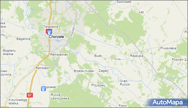 mapa Budki gmina Chorzele, Budki gmina Chorzele na mapie Targeo