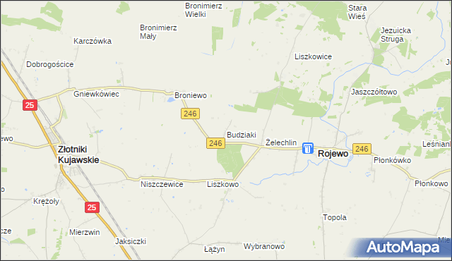 mapa Budziaki gmina Rojewo, Budziaki gmina Rojewo na mapie Targeo