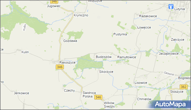 mapa Budziszów gmina Kostomłoty, Budziszów gmina Kostomłoty na mapie Targeo