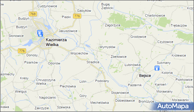 mapa Cło gmina Kazimierza Wielka, Cło gmina Kazimierza Wielka na mapie Targeo