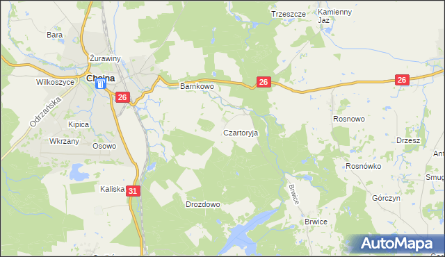 mapa Czartoryja gmina Chojna, Czartoryja gmina Chojna na mapie Targeo