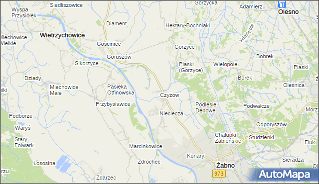 mapa Czyżów gmina Żabno, Czyżów gmina Żabno na mapie Targeo