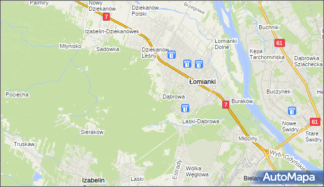 mapa Dąbrowa gmina Łomianki, Dąbrowa gmina Łomianki na mapie Targeo