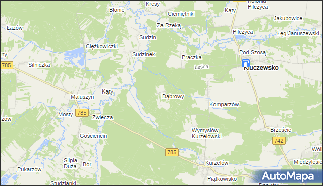 mapa Dąbrowy gmina Kluczewsko, Dąbrowy gmina Kluczewsko na mapie Targeo