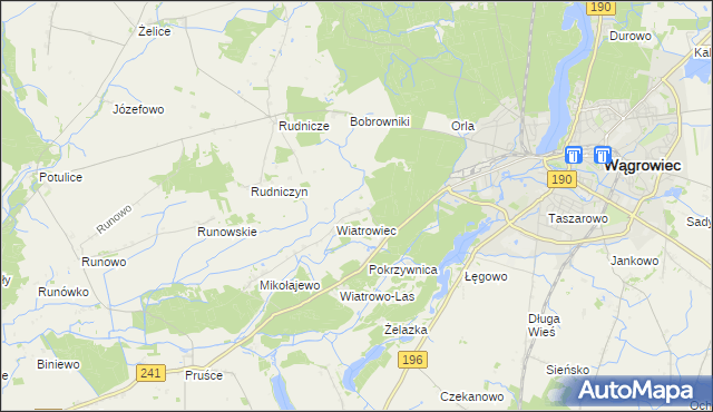 mapa Dębina gmina Wągrowiec, Dębina gmina Wągrowiec na mapie Targeo