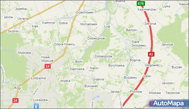 mapa Dobieszków gmina Nowosolna, Dobieszków gmina Nowosolna na mapie Targeo