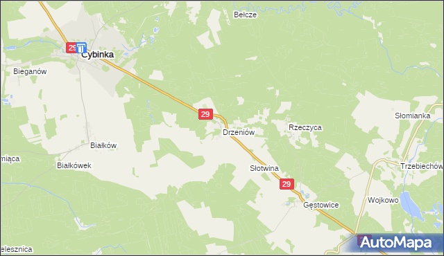 mapa Drzeniów gmina Cybinka, Drzeniów gmina Cybinka na mapie Targeo