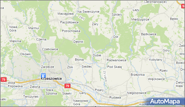 mapa Dubie gmina Krzeszowice, Dubie gmina Krzeszowice na mapie Targeo