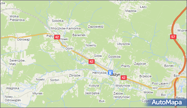 mapa Gilów gmina Bliżyn, Gilów gmina Bliżyn na mapie Targeo