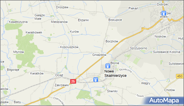 mapa Gniazdów gmina Nowe Skalmierzyce, Gniazdów gmina Nowe Skalmierzyce na mapie Targeo