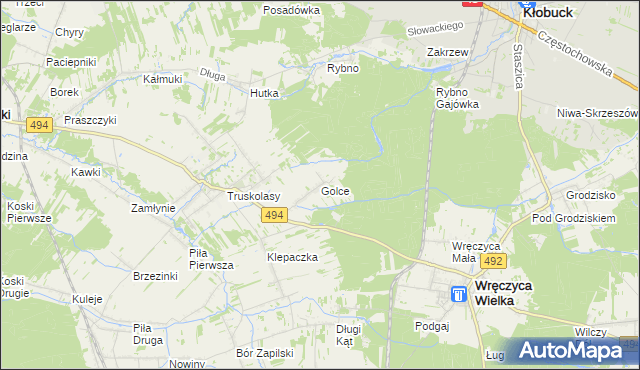 mapa Golce gmina Wręczyca Wielka, Golce gmina Wręczyca Wielka na mapie Targeo