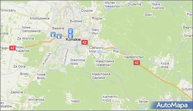 mapa Górny Młyn gmina Końskie, Górny Młyn gmina Końskie na mapie Targeo