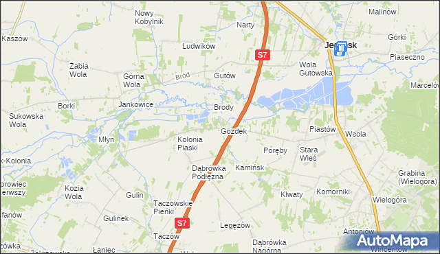 mapa Gózdek gmina Zakrzew, Gózdek gmina Zakrzew na mapie Targeo