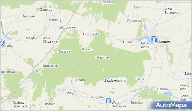 mapa Grabina gmina Adamów, Grabina gmina Adamów na mapie Targeo