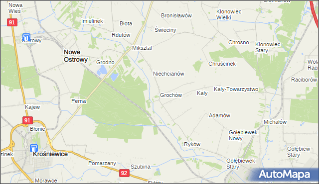 mapa Grochów gmina Nowe Ostrowy, Grochów gmina Nowe Ostrowy na mapie Targeo