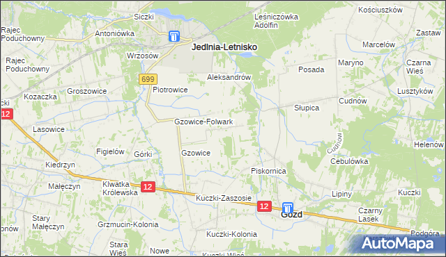 mapa Gzowskie Budy, Gzowskie Budy na mapie Targeo