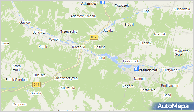 mapa Hutki gmina Krasnobród, Hutki gmina Krasnobród na mapie Targeo