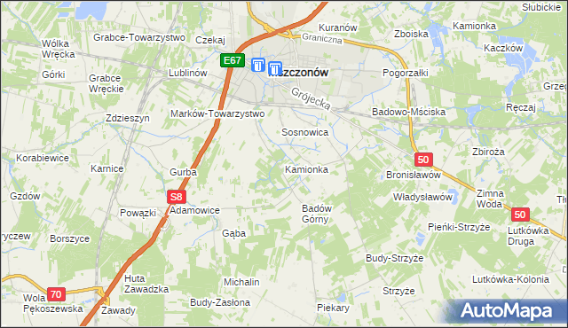 mapa Kamionka gmina Mszczonów, Kamionka gmina Mszczonów na mapie Targeo