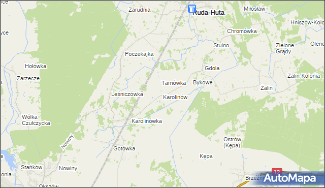 mapa Karolinów gmina Ruda-Huta, Karolinów gmina Ruda-Huta na mapie Targeo