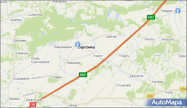 mapa Karpin gmina Dąbrówka, Karpin gmina Dąbrówka na mapie Targeo