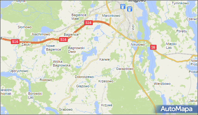 mapa Karwie gmina Mrągowo, Karwie gmina Mrągowo na mapie Targeo