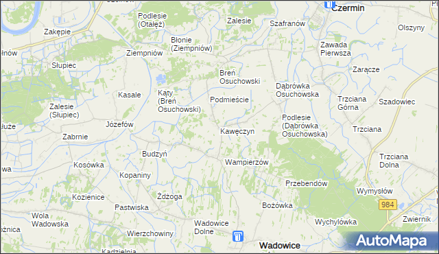 mapa Kawęczyn gmina Wadowice Górne, Kawęczyn gmina Wadowice Górne na mapie Targeo