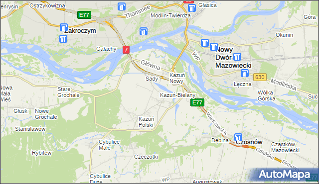 mapa Kazuń-Bielany, Kazuń-Bielany na mapie Targeo