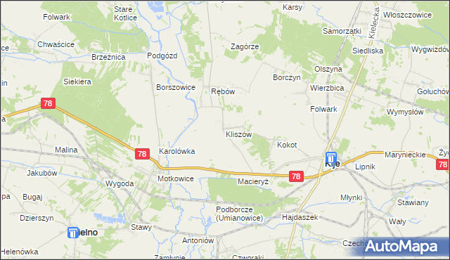 mapa Kliszów gmina Kije, Kliszów gmina Kije na mapie Targeo