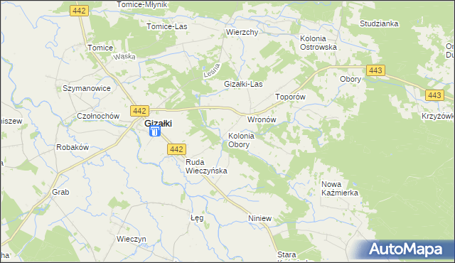 mapa Kolonia Obory, Kolonia Obory na mapie Targeo