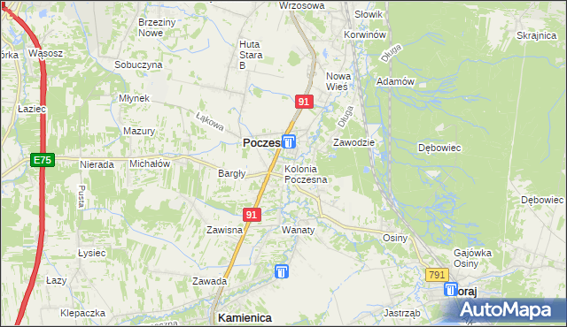 mapa Kolonia Poczesna, Kolonia Poczesna na mapie Targeo