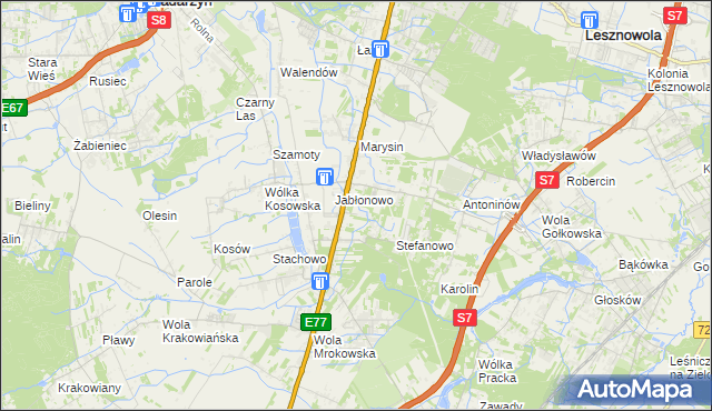 mapa Kolonia Warszawska gmina Lesznowola, Kolonia Warszawska gmina Lesznowola na mapie Targeo