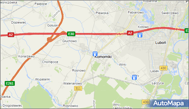 mapa Komorniki powiat poznański, Komorniki powiat poznański na mapie Targeo