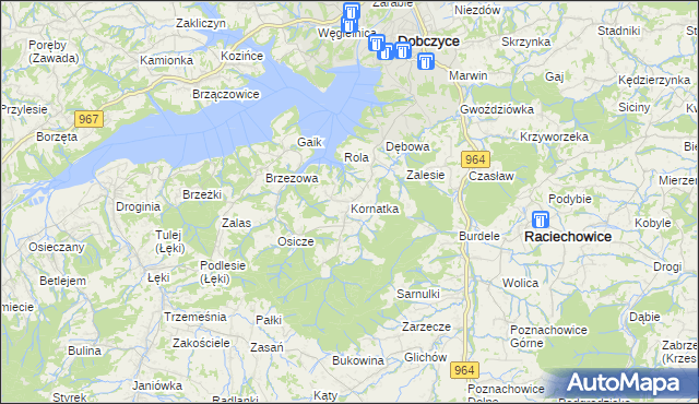 mapa Kornatka gmina Dobczyce, Kornatka gmina Dobczyce na mapie Targeo