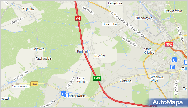 mapa Kozłów gmina Sośnicowice, Kozłów gmina Sośnicowice na mapie Targeo